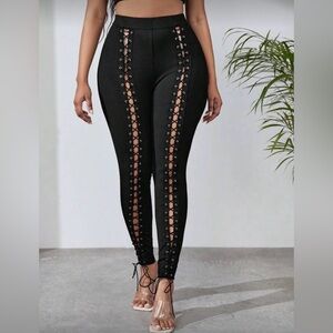 NWT Black Sexy Plus Lace-Up Leggings Size 14 (1XL)